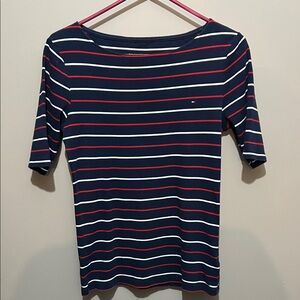 (2 for $25) Tommy Hilfiger Women's Navy Striped Half Sleeve Tee